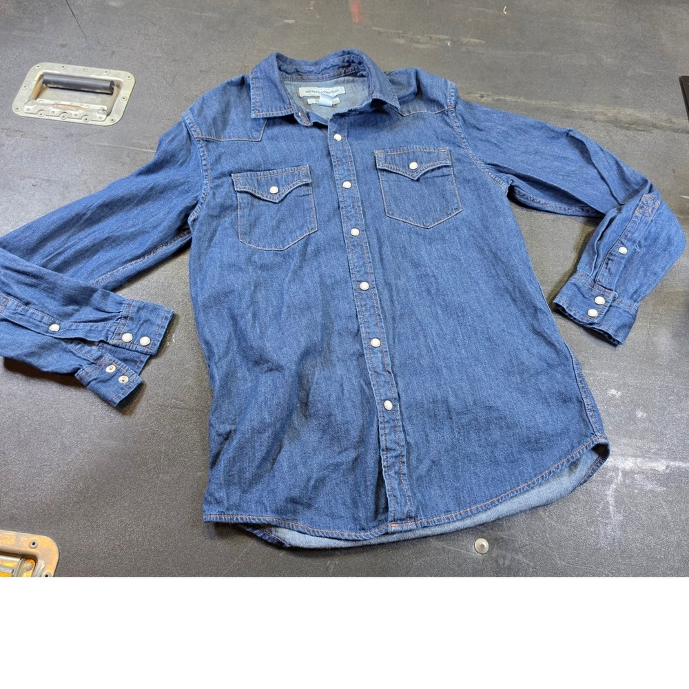 Amazon Essentials Mens Western Denim Shirt Medium Wash Snap Front XS